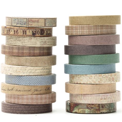 YUBX Vintage Washi Tape Set 20 Rolls Skinny Retro Masking Decorative