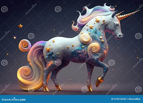 Cosmic Unicorn Cute Cartoon Style Animated Stock Illustration