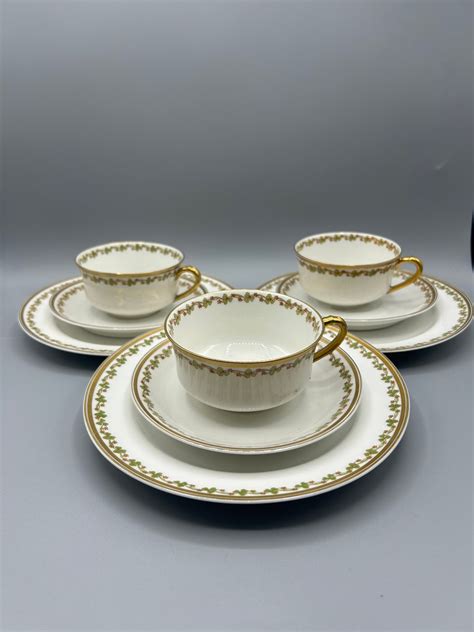 Haviland Limoges Schleiger Clover Sonderburg 3 Teacups With Saucers And