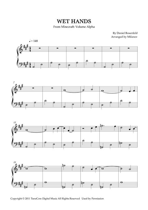 Wet Hands Arr Milanov Sheet Music C418 Easy Piano