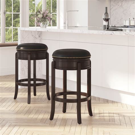 Merrick Lane Backless Swivel Barstool Upholstered In Black Faux