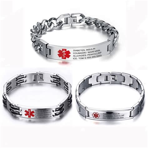 Free Engraving Titanium Steel Emergency Medical Alert Id Bracelet For