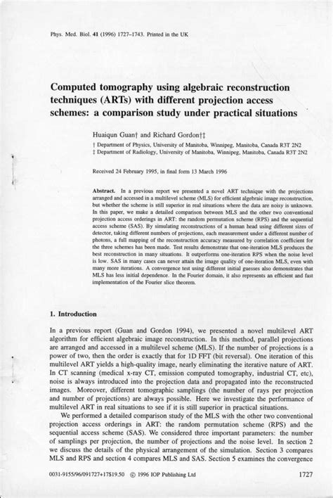 Pdf Computed Tomography Using Algebraic Reconstruction Technique