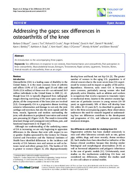 Pdf Addressing The Gaps Sex Differences In Osteoarthritis Of The