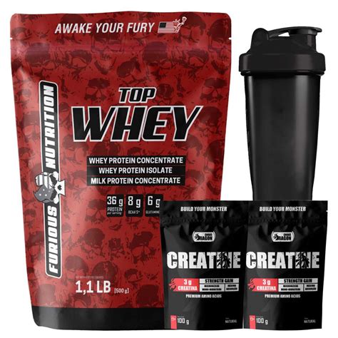 Kit Top Whey X Creatina G Coqueteleira