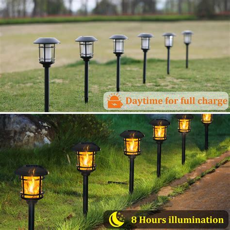 Dynaming 6 Pack Solar Flame Pathway Lights Outdoor Flickering Flame