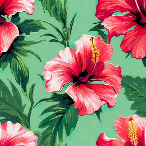 Premium Photo Tropical Hibiscus Watercolor Seamless Pattern