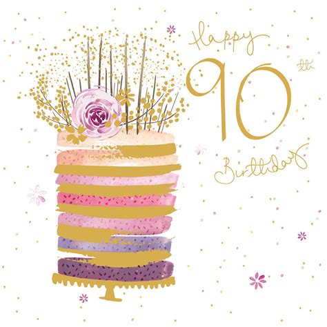 Happy 90th Birthday Pretty Gold Foiled Birthday Greeting Card Cards