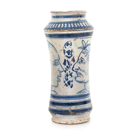 A Caltagirone White And Blue Maiolica Albarello Th Century Slightly