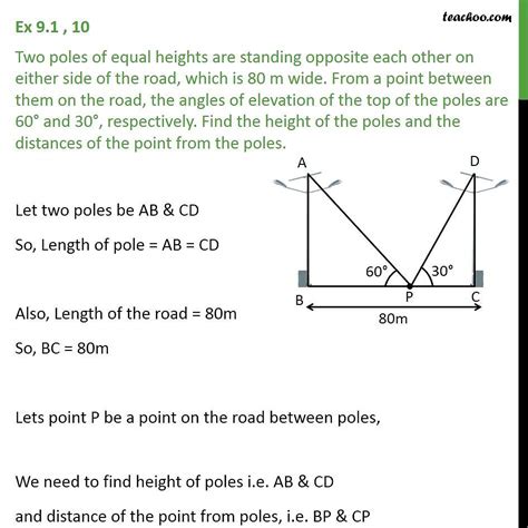 Ex 91 10 Two Poles Of Equal Heights Are Standing Opposite