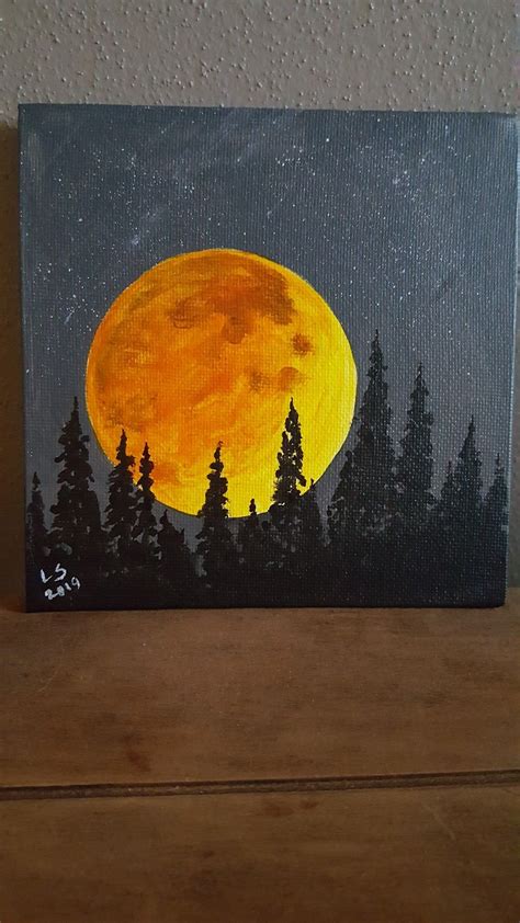 Yellow Moon On Gray Acrylics On Canvas In 2024 Moon Painting Canvas