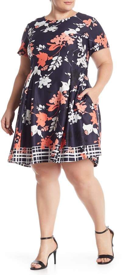 Vince Camuto Floral Fit And Flare Scuba Dress Plus Size Scuba Dress