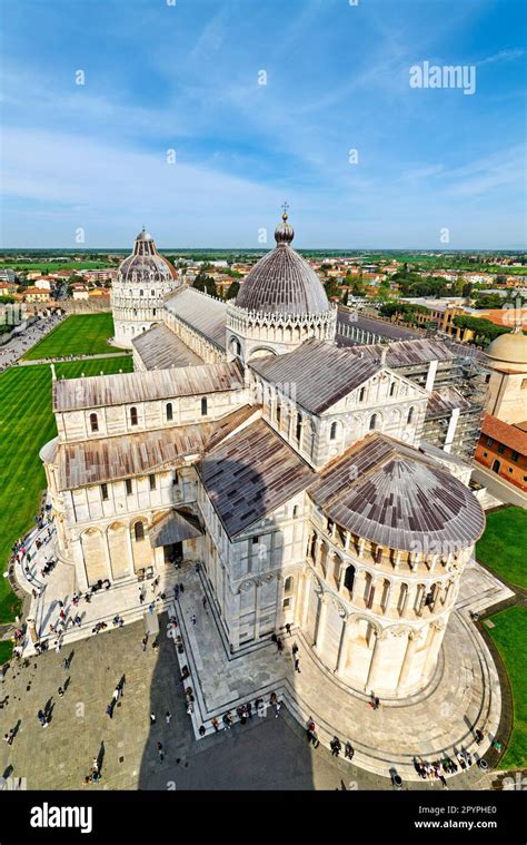 Pisa Tuscany Italy Aerial View Of Piazza Dei Miracoli Square Of