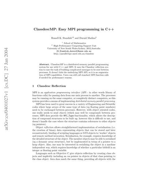 (PDF) ClassdescMP: Easy MPI programming in C++