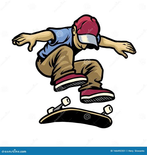 Skull Character Playing Skateboard Doing Kickflip Stock Vector