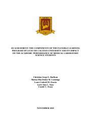 AN ASSESSMENT THE COMPONENTS OF THE FLEXIBLE LEARNING PROGRAM OF LICEO