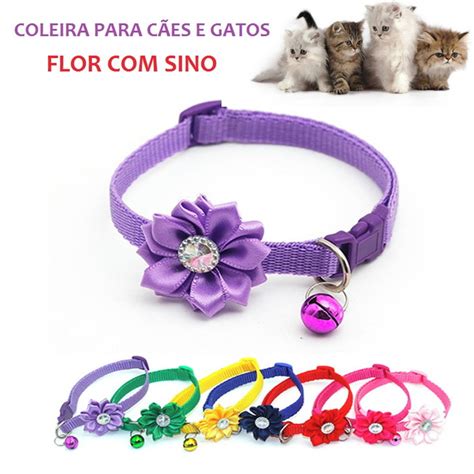 Coleira Colar Flor E Sino Para Pet C O Cachorro Gato Elo