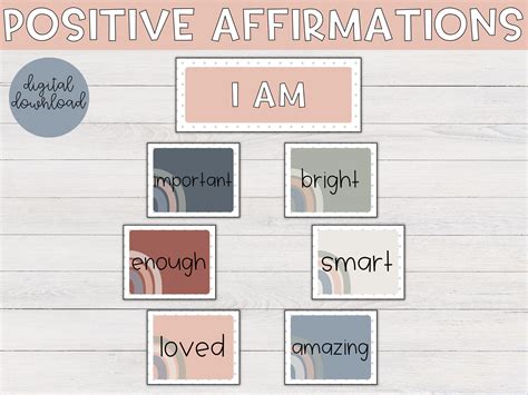 Boho Rainbow Positive Affirmation Posters I Am Statements Affirmation