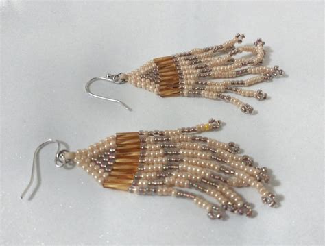 Gold And Peach Seed Bead Chandelier Earrings Golden Seed Bead Dangle