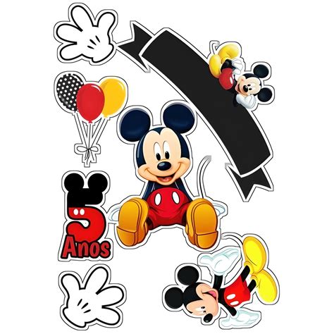 Topo De Bolo MICKEY Topper Vários Temas Papel glossy 180g Alta