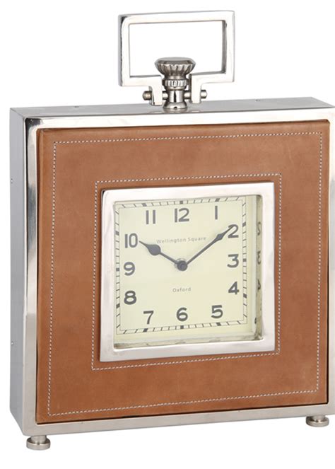 75 006 Square Tan Leather Metal Clock Interior Flair