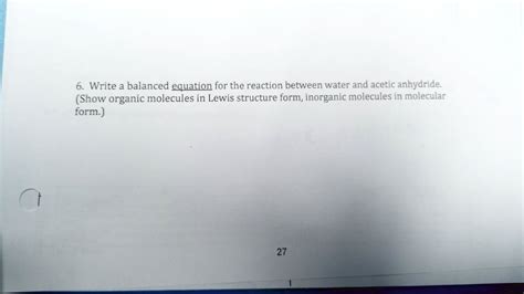 Solved Write A Balanced Equation For The Reaction Between Water And