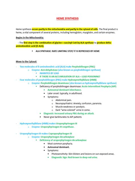 Heme Synthesis | PDF | Clinical Medicine | Diseases And Disorders