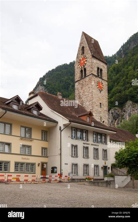 Interlaken church and Old Town, Canton Berne, Switzerland Stock Photo ...