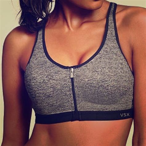 Victorias Secret Vsx Sport Bra Grey And Black Vsx Sports Bra Opens In Front With Zipper And