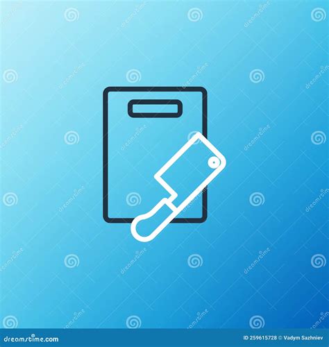 Line Cutting Board And Meat Chopper Icon Isolated On Blue Background