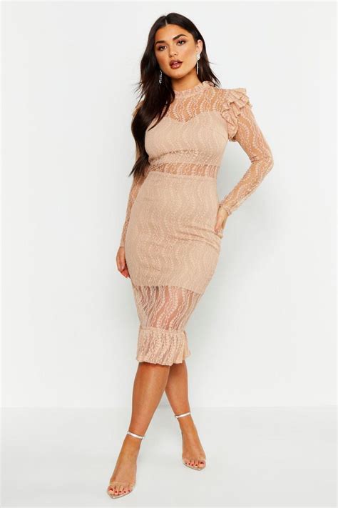 Long Sleeve All Over Lace Midi Dress Boohoo Lace Midi Dress Long