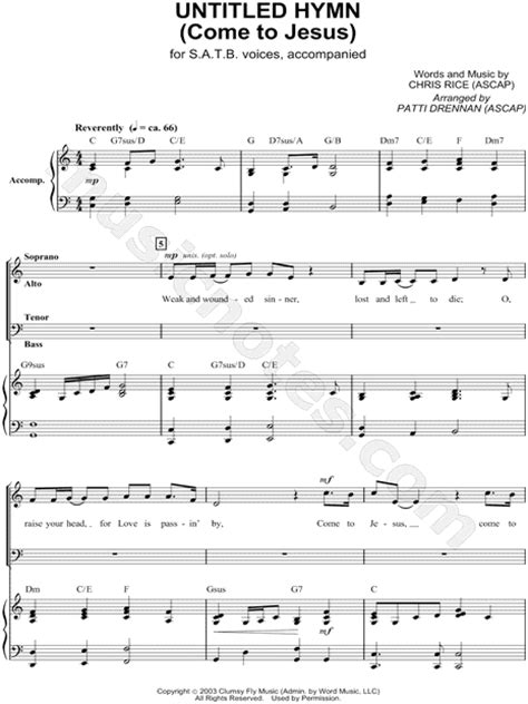 Chris Rice Untitled Hymn Come To Jesus Piano Vocal Chords Choral