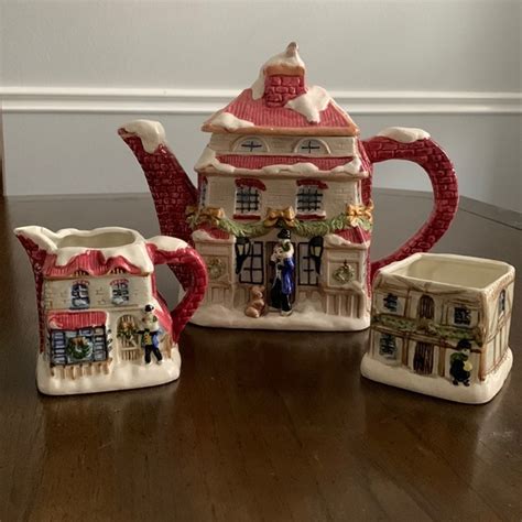 Fitz And Floyd Holiday Fitz Floyd Christmas Teapot Set Collectible