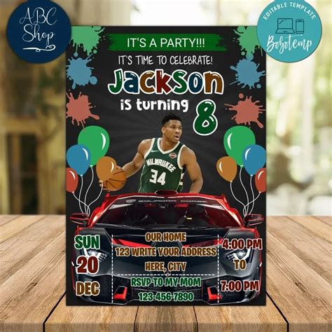 Giannis Antetokounmpo Milwaukee Bucks Drive By Birthday Invite Bobotemp