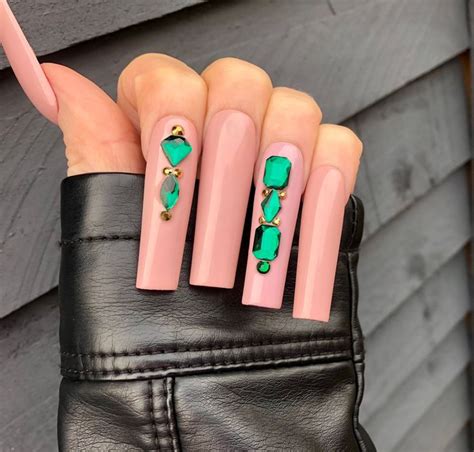 Xxl Tapered Square Press On Nail Set Green Emerald And Gold Etsy