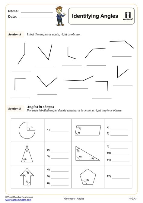 Identifying Angles Worksheet Printable Pdf 4th Grade Geometry