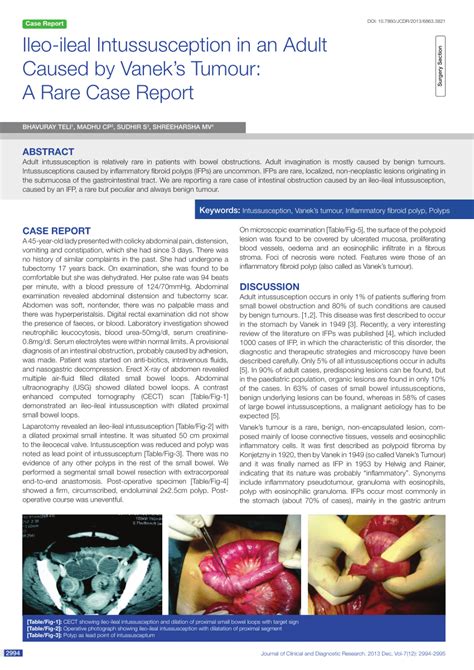 Pdf Ileo Ileal Intussusception In An Adult Caused By Vanek S Tumour A Rare Case Report