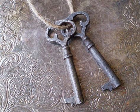 Pair Of Antique Skeleton Keys Old Ornate Iron Salvage Wedding Art