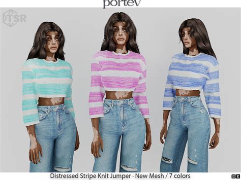 The Sims Resource Distressed Stripe Knit Jumper