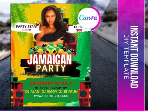 Jamaican Party Flyer Editable Canva Template Us Letter Size Etsy