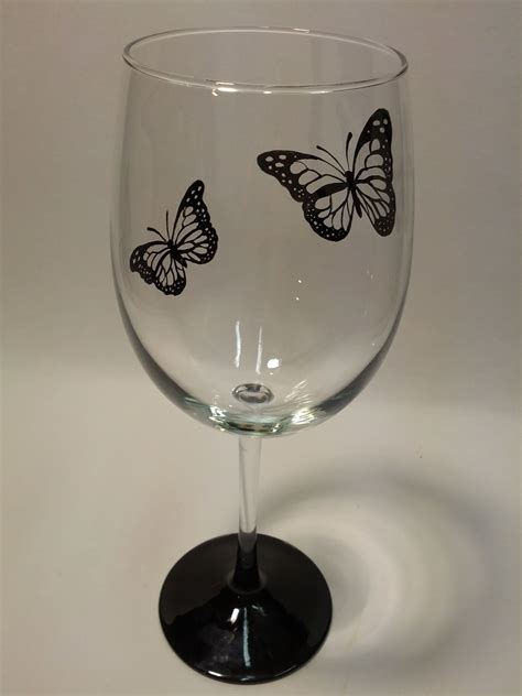 Butterfly Wine Glass Hand Painted Glassware Decorated Wine