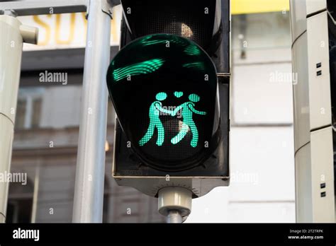 Green Light On Pedestrian Crossing In Vienna Austria Representing Gay Couple Stock Photo Alamy