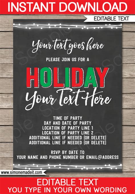 Printable Holiday Party Invitations Template | Editable Holiday Party ...