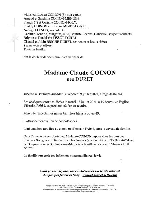 Madame Claude COINON Pompes Funèbres Toupet Sotty