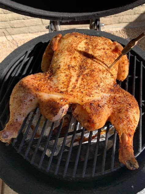 Just A Simple Spatchcock Chicken On A Kamado Joe Jr At 220 Degrees For 3 Hours Smoked