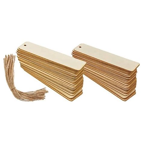 100 PièCes en Bois Bricolage Signet Signets Vierges avec Cordes