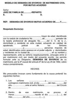 Modelo Demanda De Divorcio De Mutuo Acuerdo Actualizado Enero