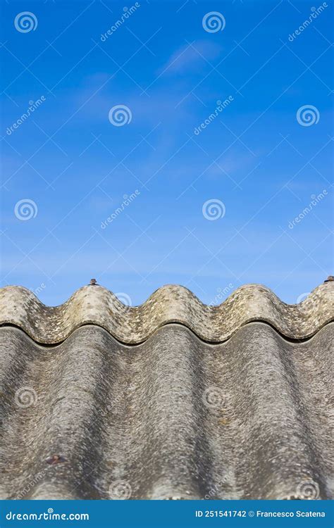 Old Aged Dangerous Roof Made Of Corrugated Asbestos Panels One Of The Most Dangerous Materials