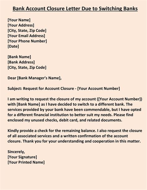 [top 5] Bank Account Closing Letter Format With Reason Word