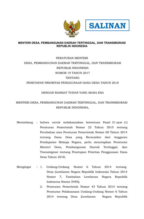 Peraturan Menteri Desa Pdtt No Tahun Pdf